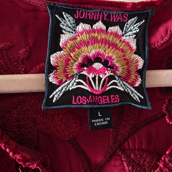 Johnny Was Embroidered Red Velvet Tassel Tie Front Peasant Style Tunic Large - Picture 7 of 8